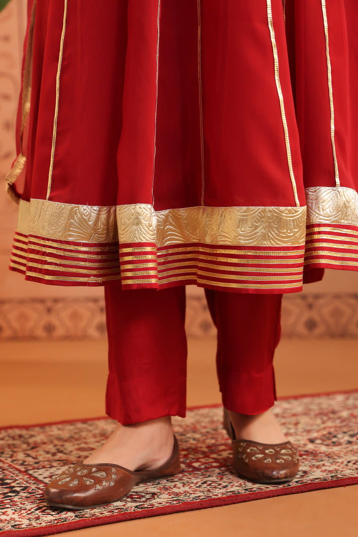 Ruchi Maroon Gota Georgette Anarkali Set
