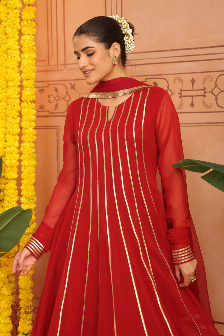 Ruchi Maroon Gota Georgette Anarkali Set