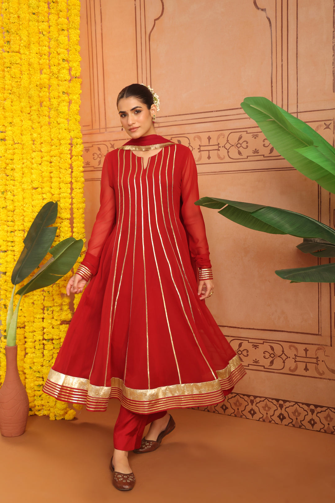 Ruchi Maroon Gota Georgette Anarkali Set