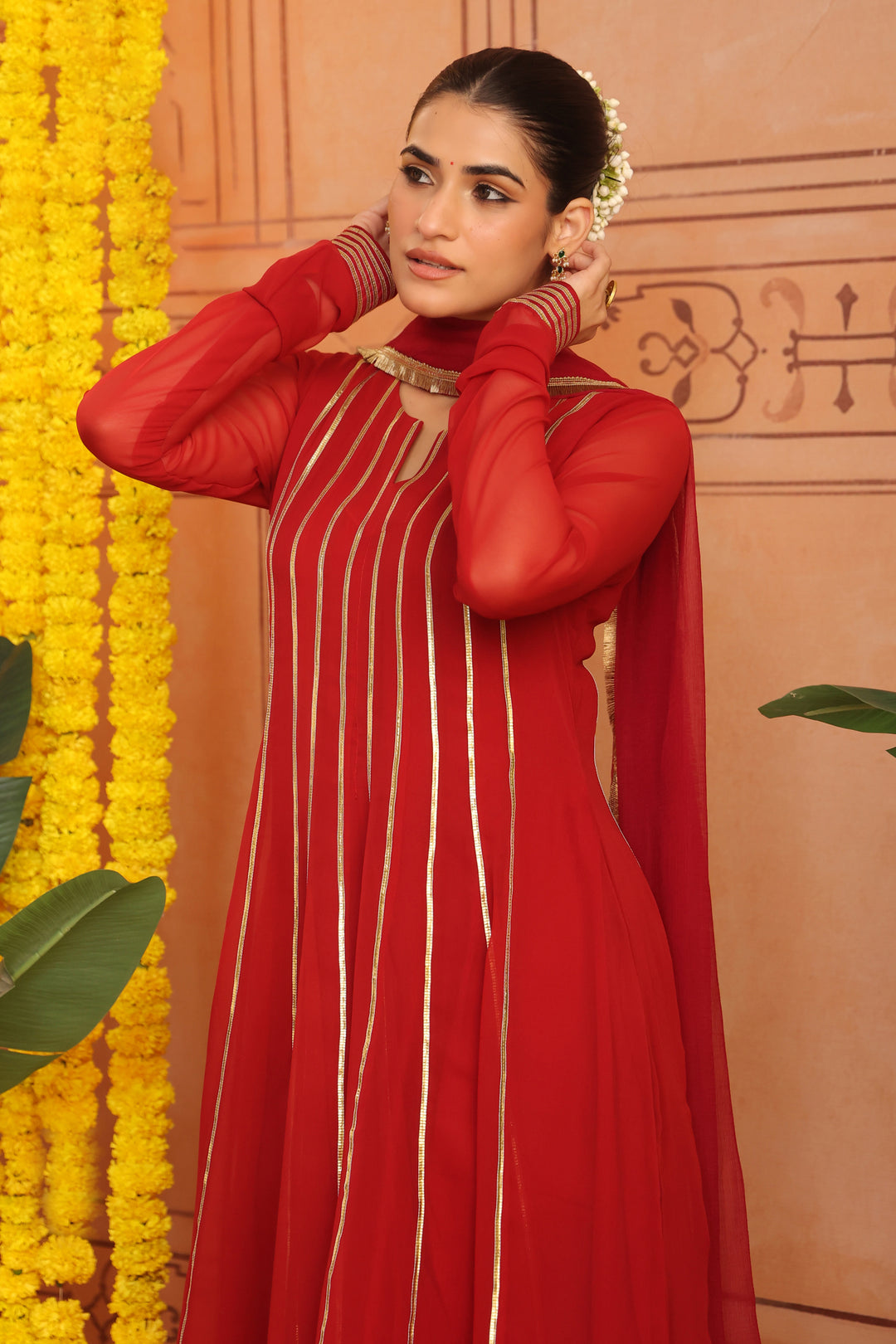Ruchi Maroon Gota Georgette Anarkali Set
