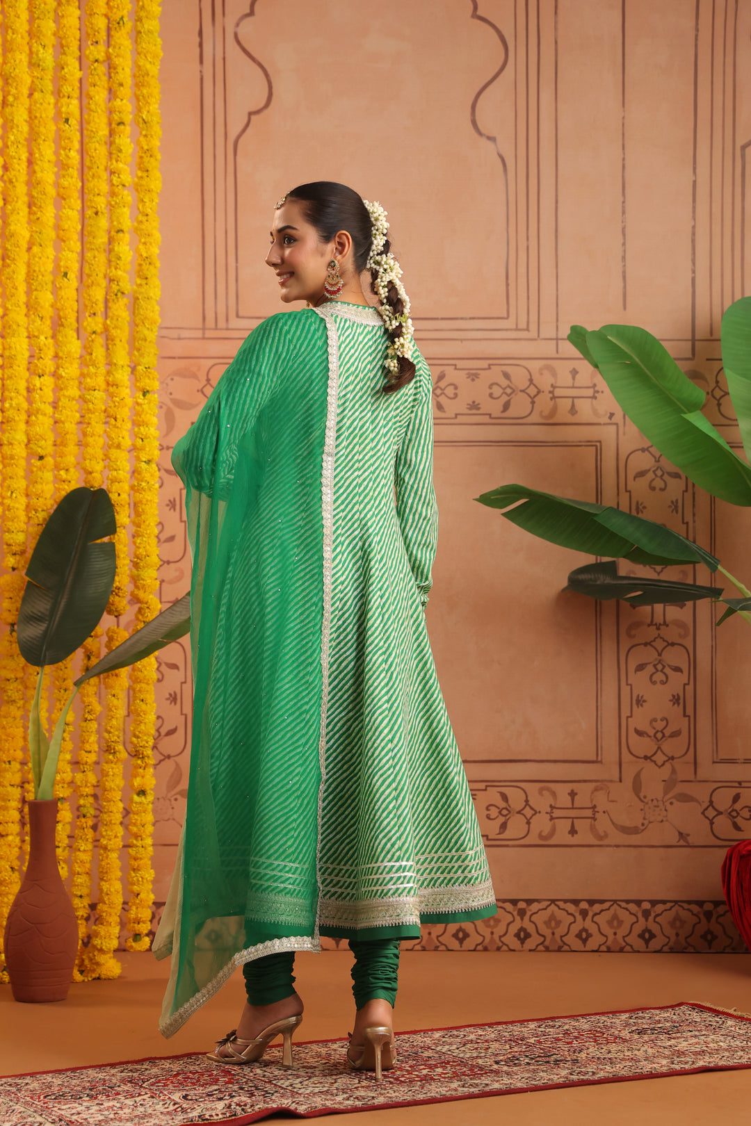 Hiranya Green Leheriya Anarkali Set