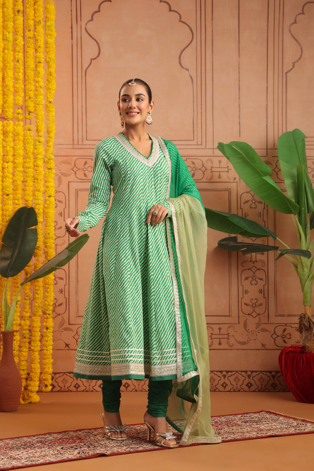 Hiranya Green Leheriya Anarkali Set