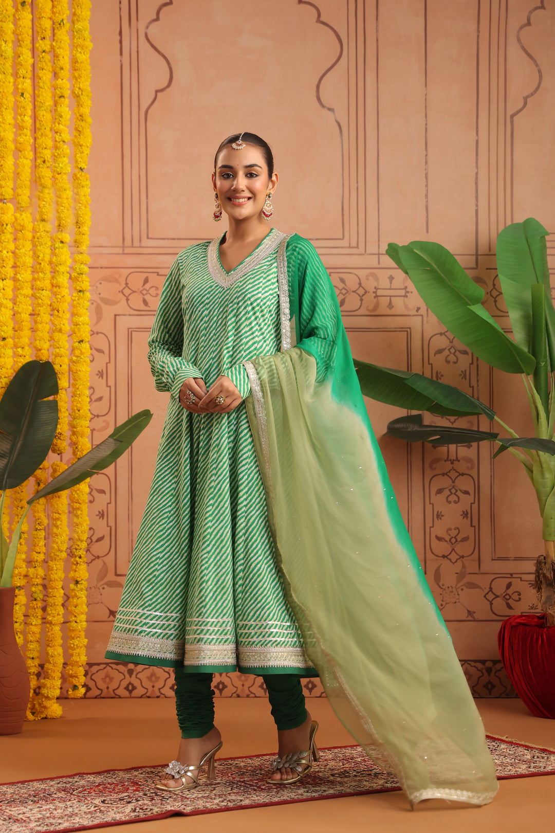 Hiranya Green Leheriya Anarkali Set