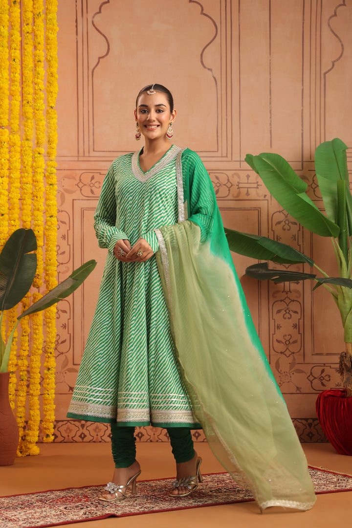Hiranya Green Leheriya Anarkali Set