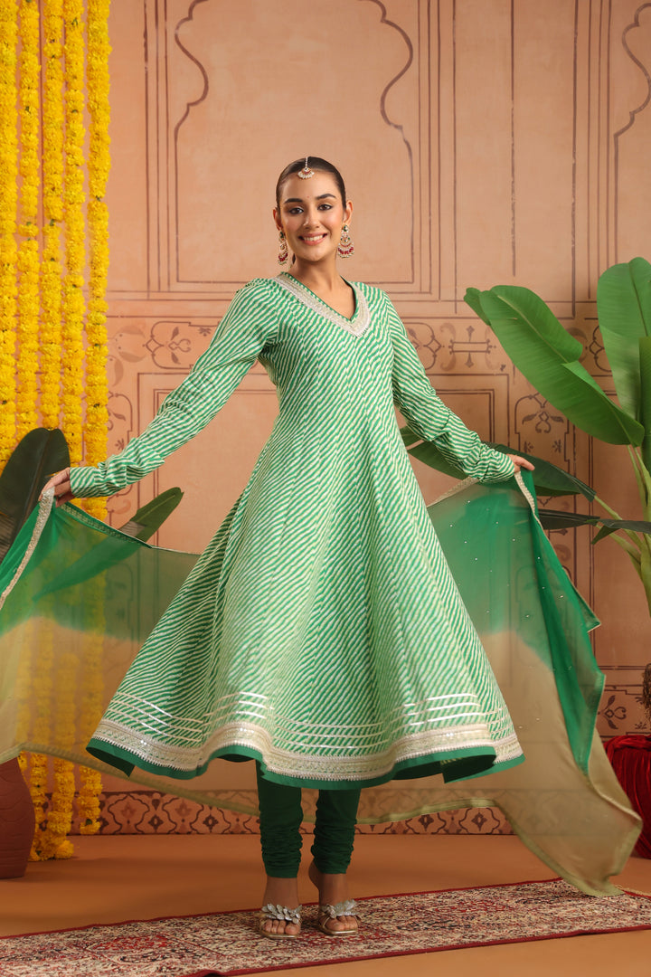Hiranya Green Leheriya Anarkali Set