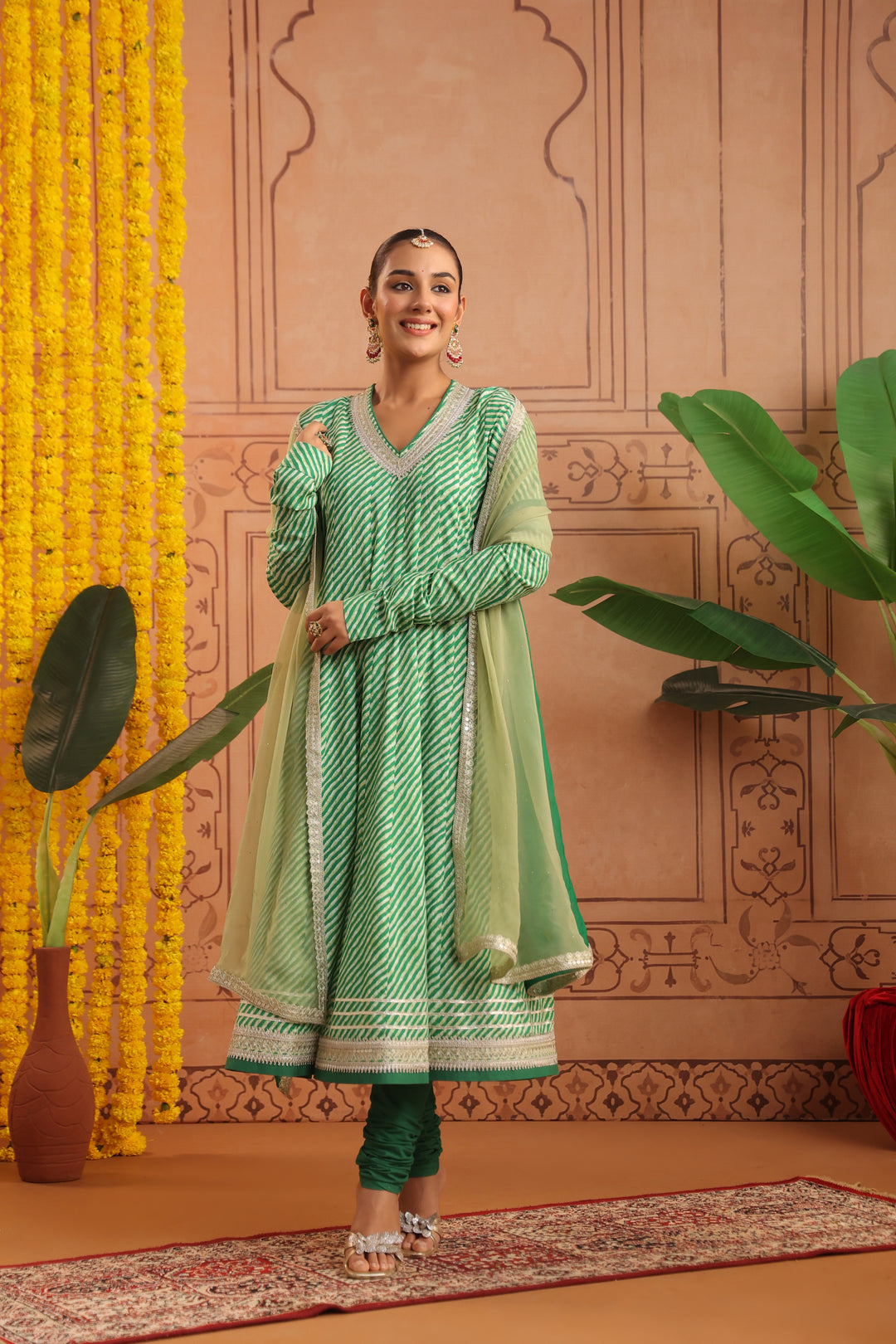 Hiranya Green Leheriya Anarkali Set
