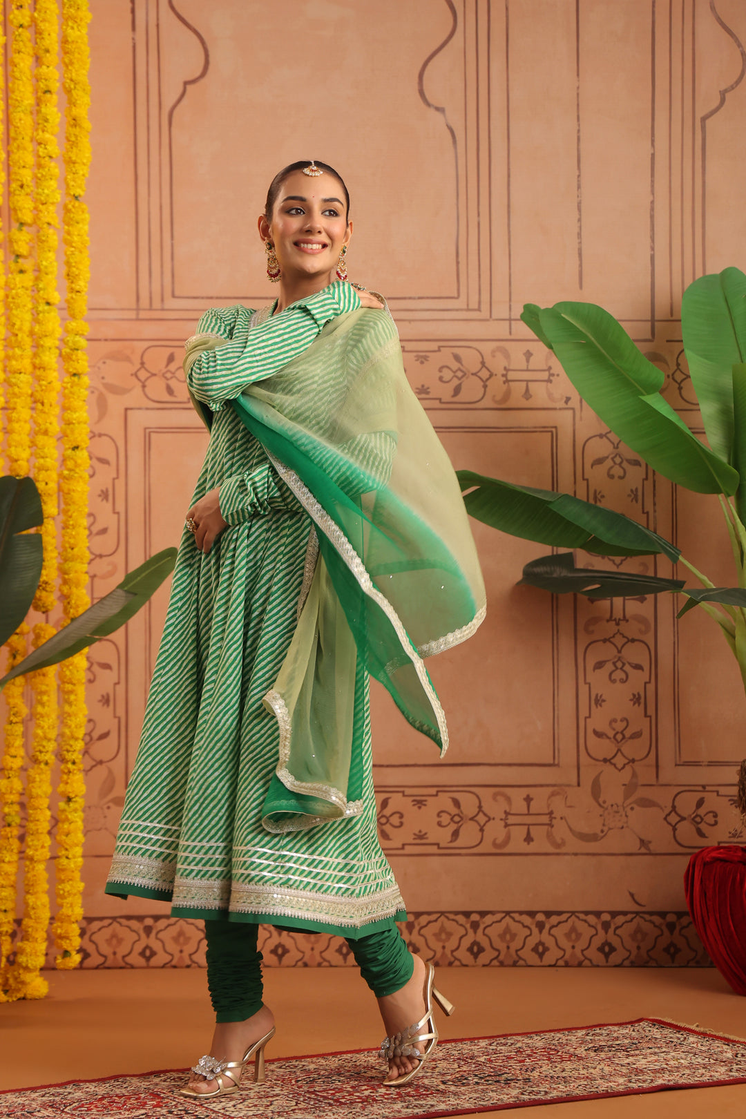 Hiranya Green Leheriya Anarkali Set