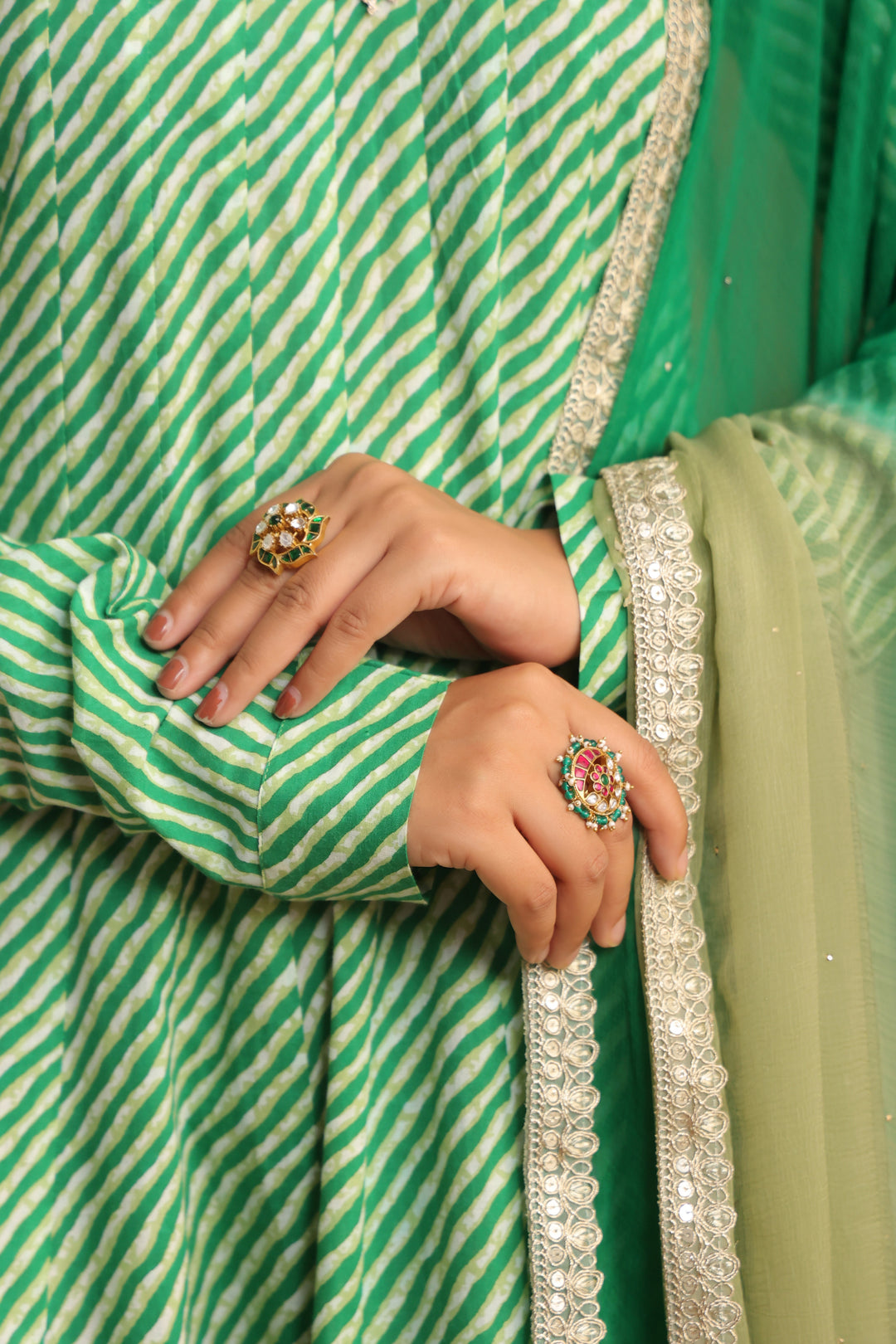 Hiranya Green Leheriya Anarkali Set