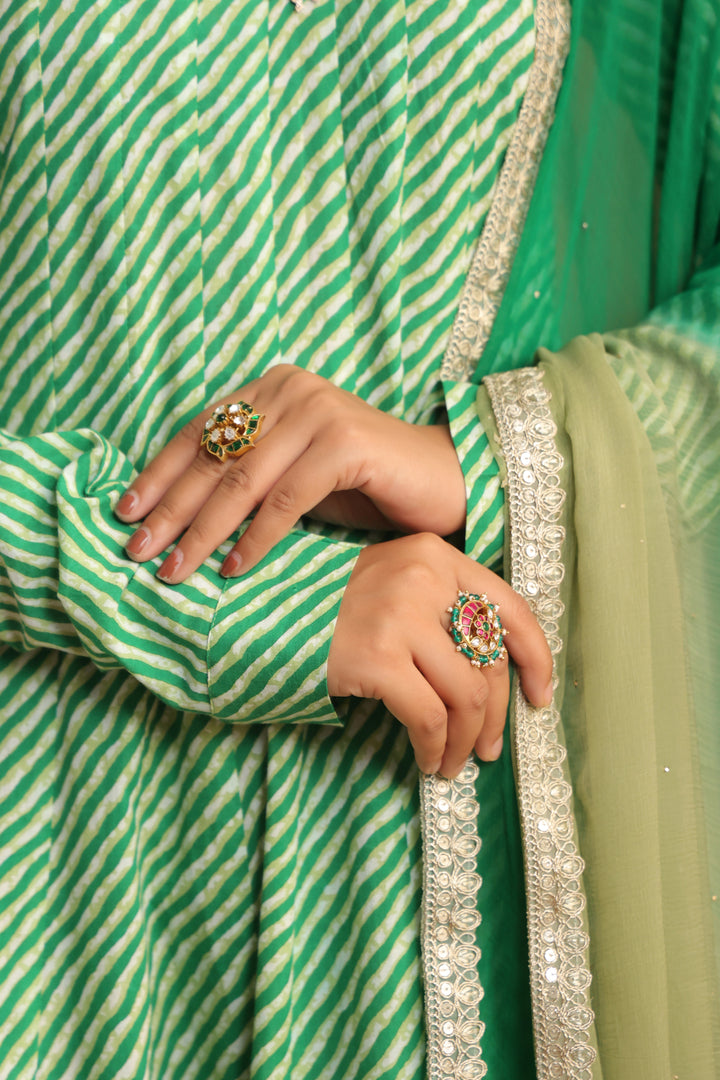 Hiranya Green Leheriya Anarkali Set