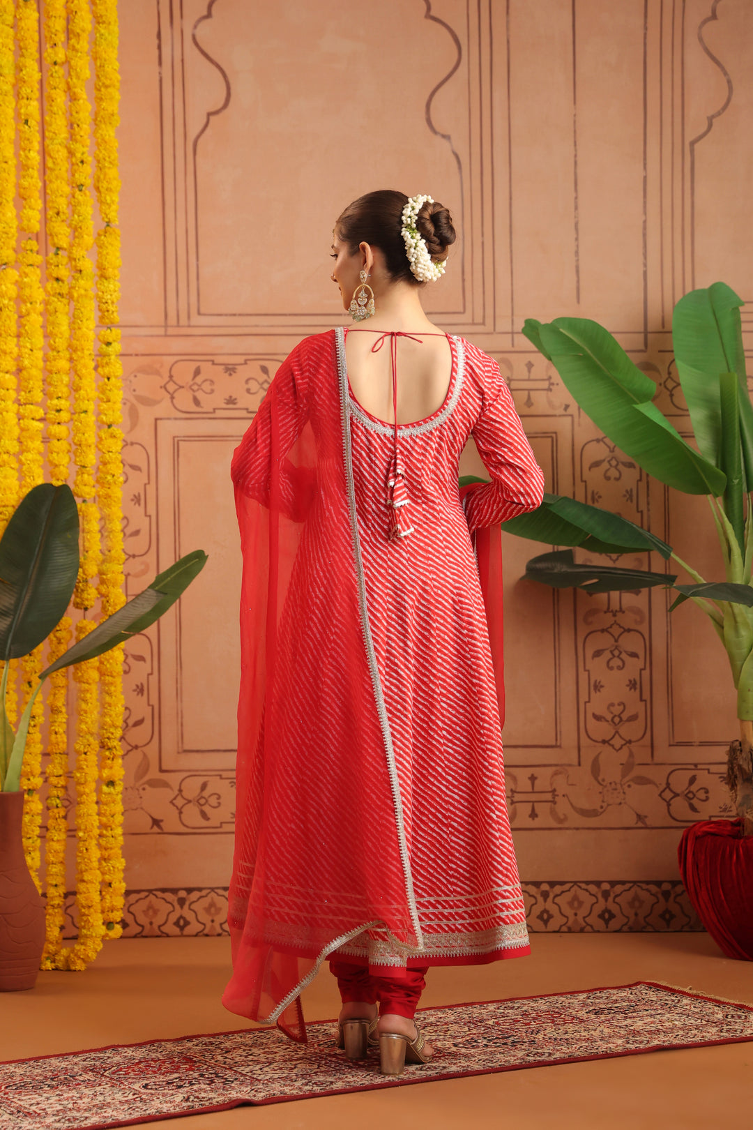 Sarla Red Leheriya Anarkali Set