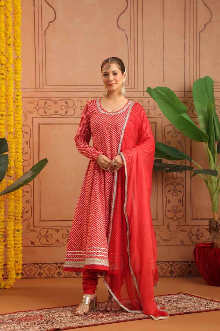 Sarla Red Leheriya Anarkali Set