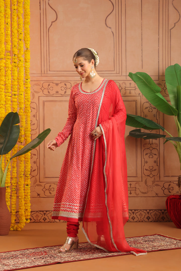 Sarla Red Leheriya Anarkali Set