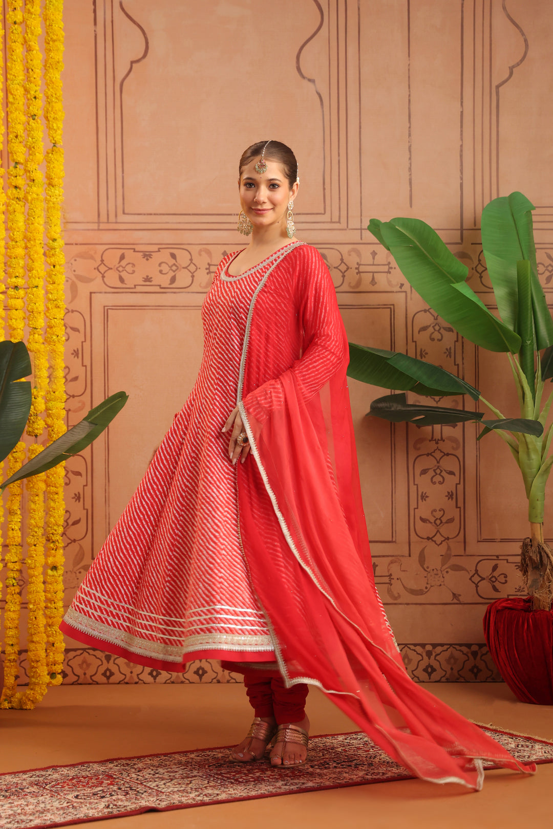 Sarla Red Leheriya Anarkali Set