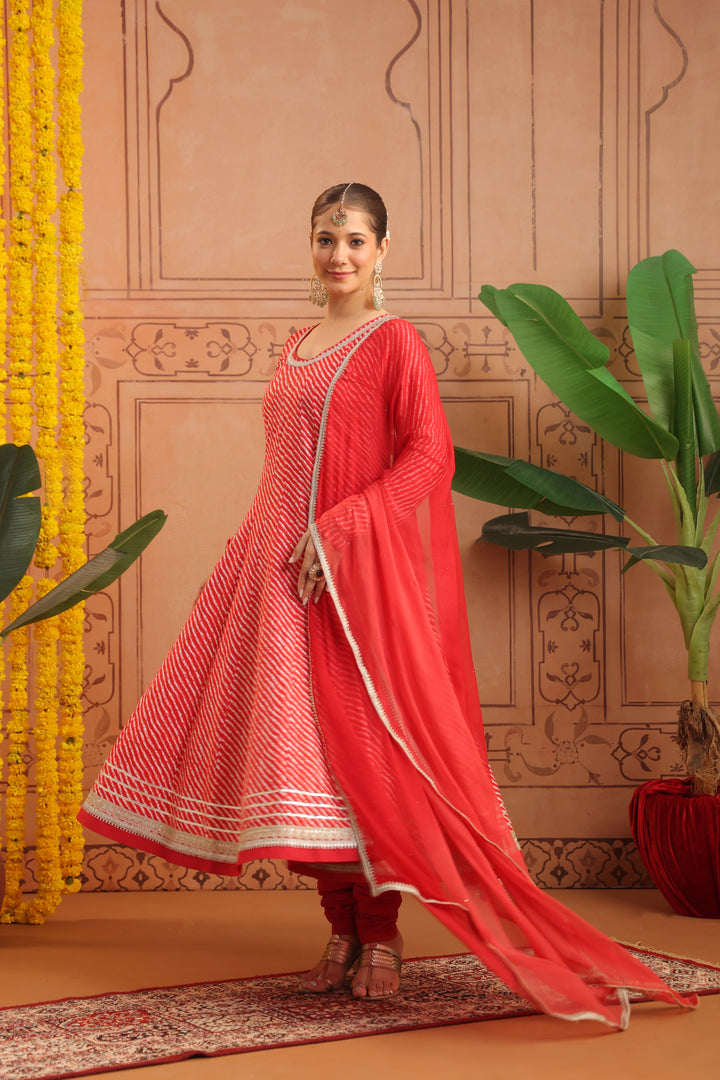 Sarla Red Leheriya Anarkali Set