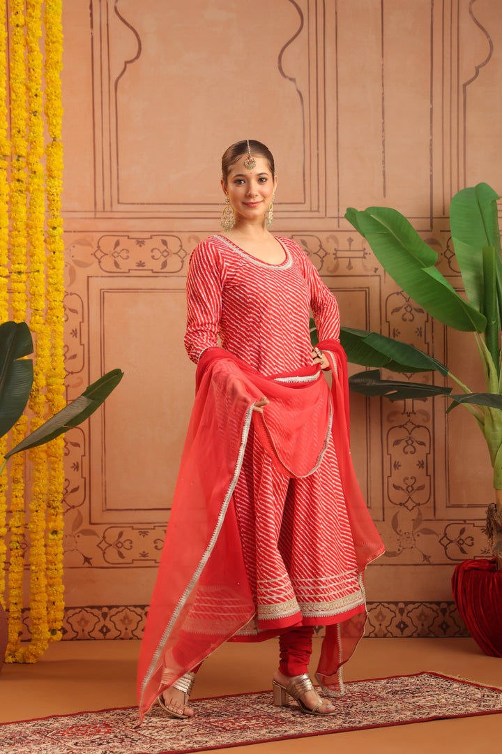 Sarla Red Leheriya Anarkali Set