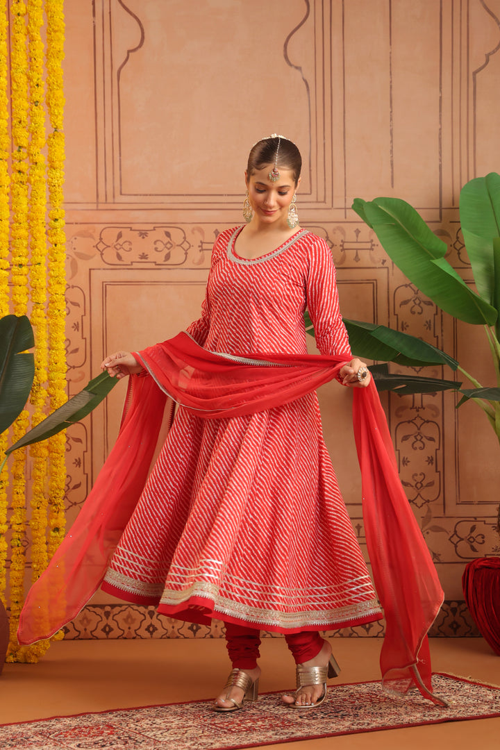 Sarla Red Leheriya Anarkali Set