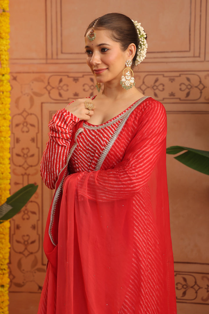 Sarla Red Leheriya Anarkali Set