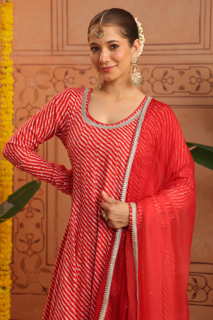 Sarla Red Leheriya Anarkali Set