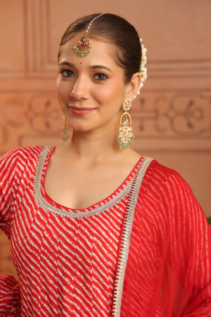 Sarla Red Leheriya Anarkali Set
