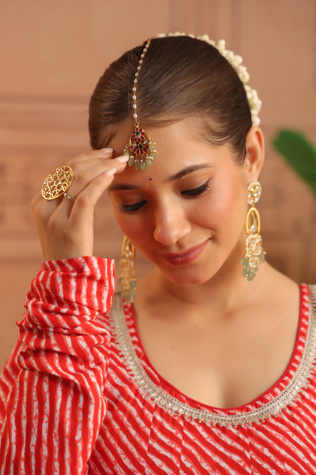 Sarla Red Leheriya Anarkali Set