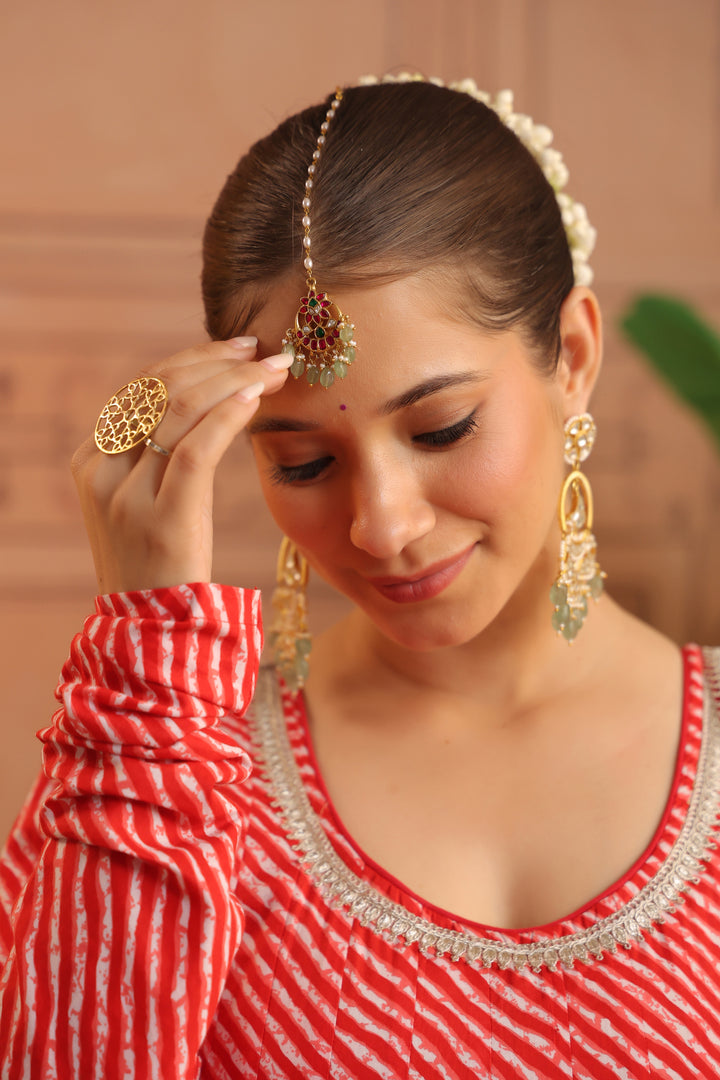 Sarla Red Leheriya Anarkali Set