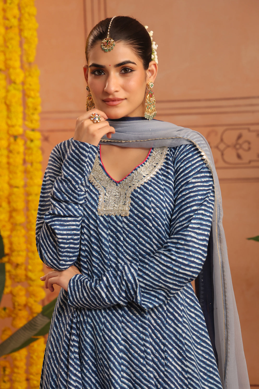 Arpita Blue Leheriya Anarkali Set