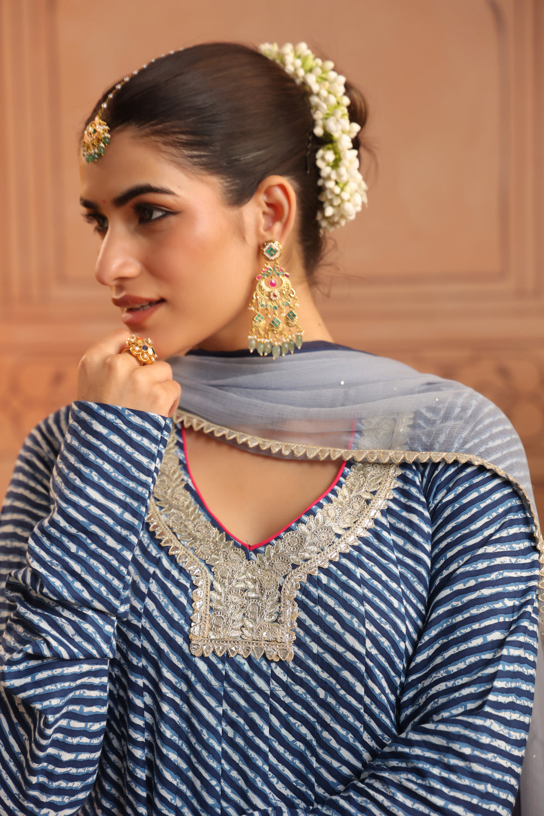 Arpita Blue Leheriya Anarkali Set
