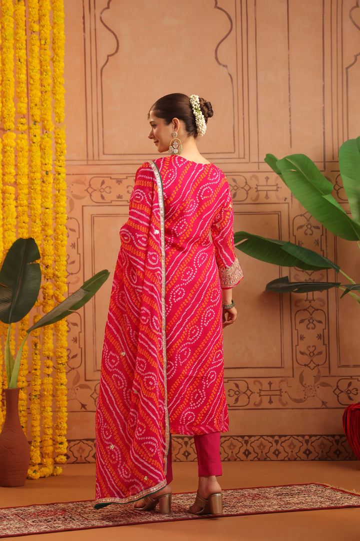 Mansi Pink Gota Bandhej Suit Set