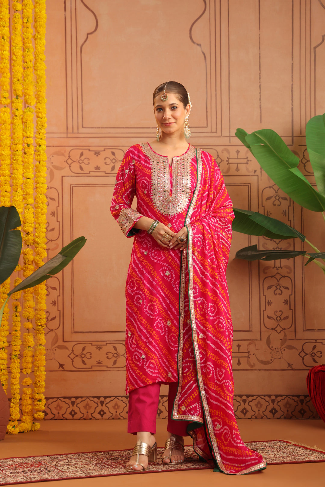 Mansi Pink Gota Bandhej Suit Set