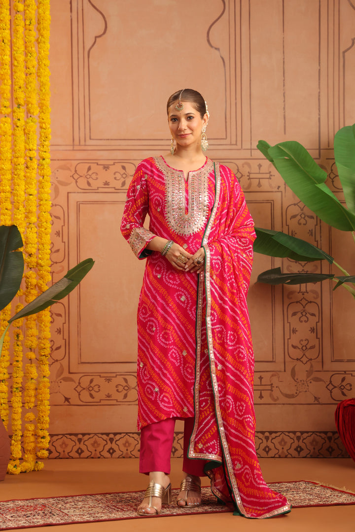 Mansi Pink Gota Bandhej Suit Set