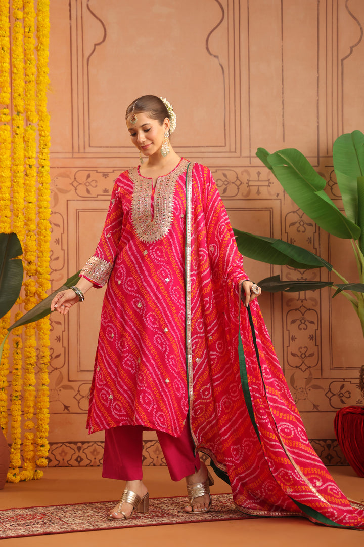 Mansi Pink Gota Bandhej Suit Set