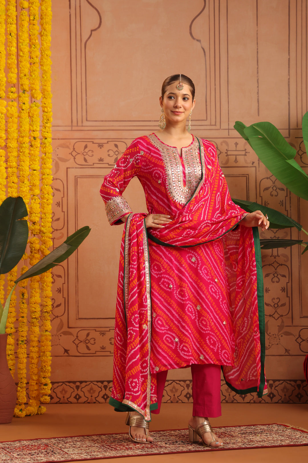 Mansi Pink Gota Bandhej Suit Set