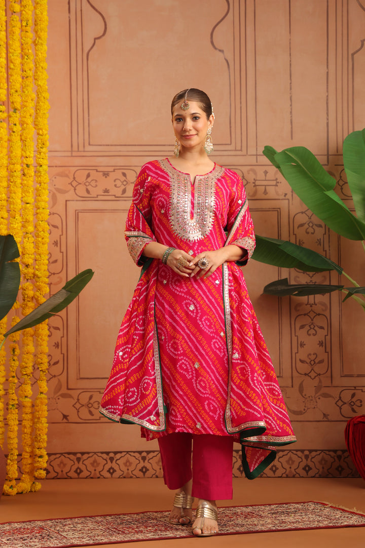 Mansi Pink Gota Bandhej Suit Set