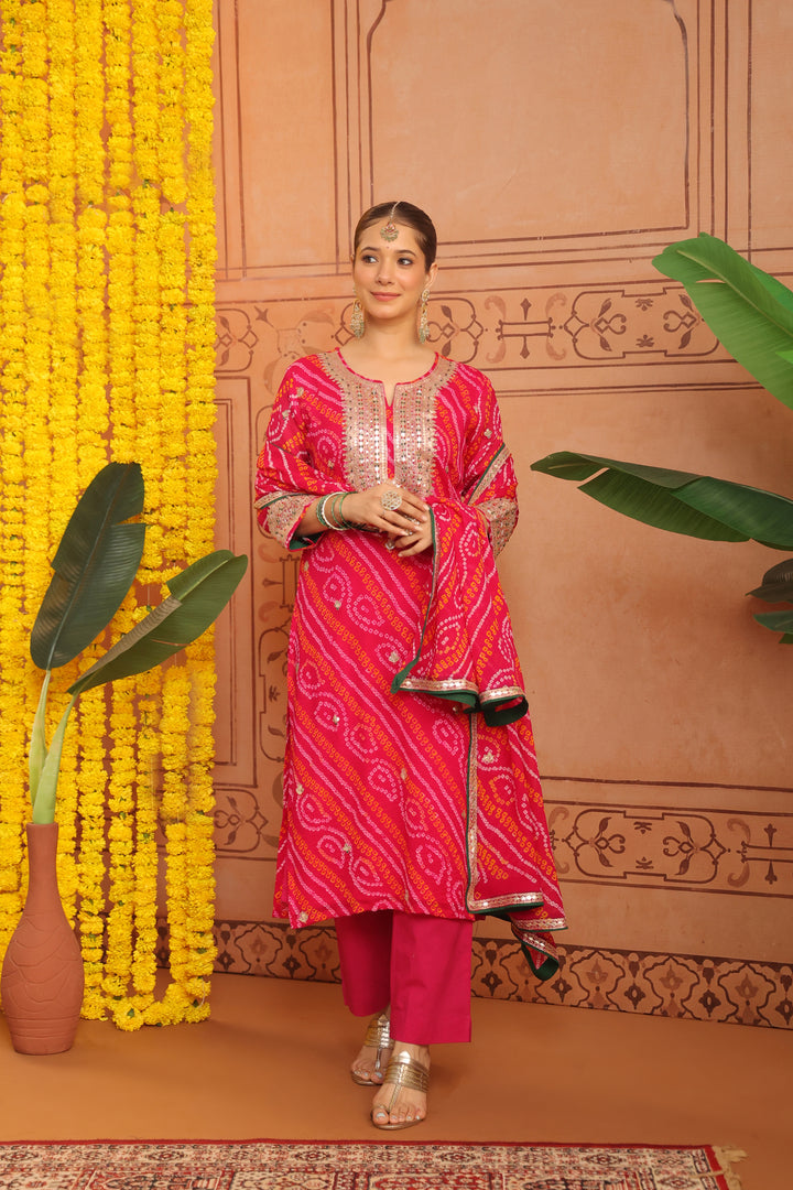 Mansi Pink Gota Bandhej Suit Set