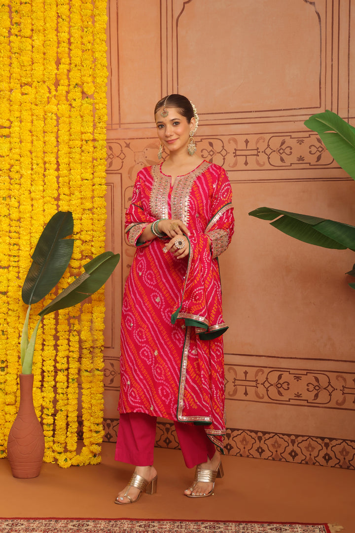 Mansi Pink Gota Bandhej Suit Set