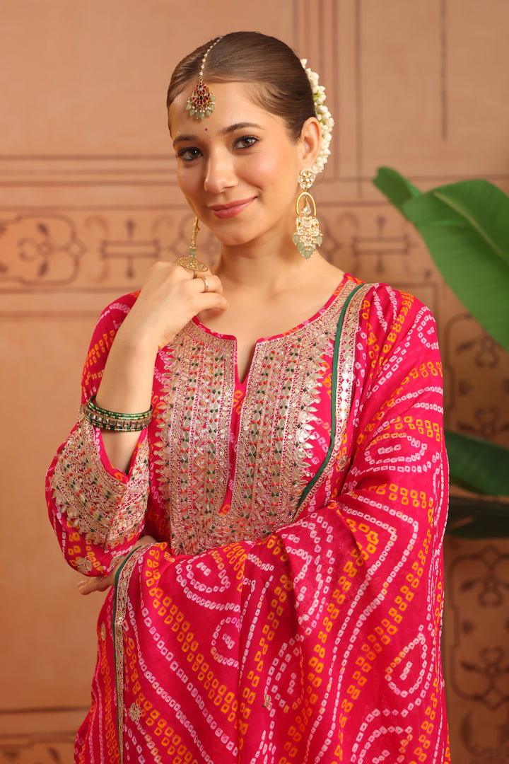 Mansi Pink Gota Bandhej Suit Set