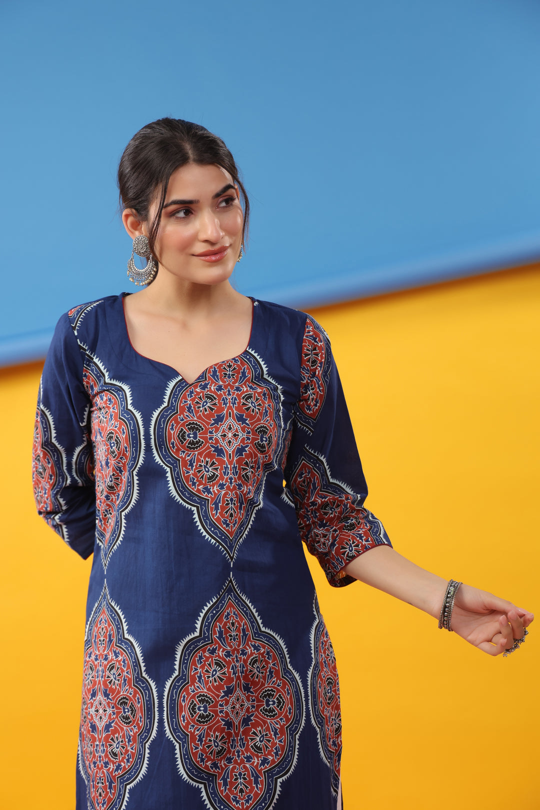 Blue Ajrak Straight Kurta DIMPLE DESIGN STUDIO Blue Ajrak Straight Kurta DIMPLE DESIGN STUDIO