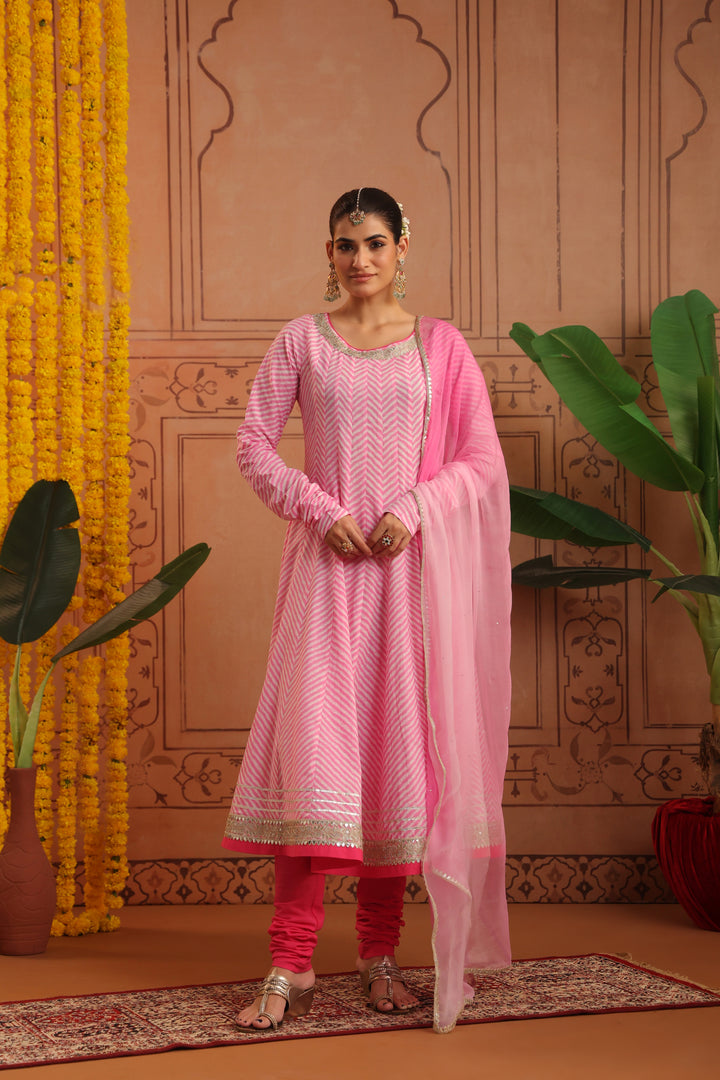 Rupali Pink Leheriya Anarkali Set
