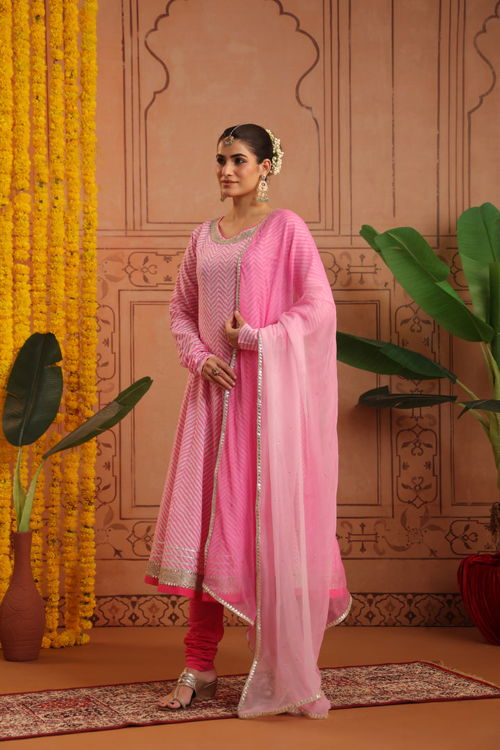 Rupali Pink Leheriya Anarkali Set