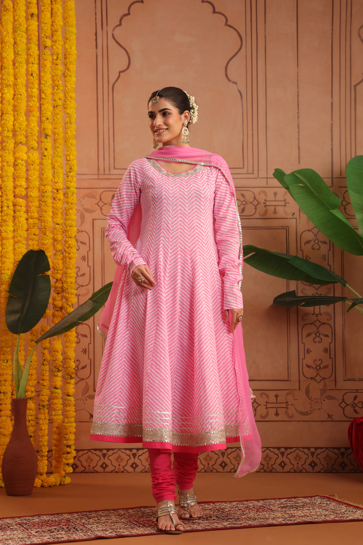 Rupali Pink Leheriya Anarkali Set