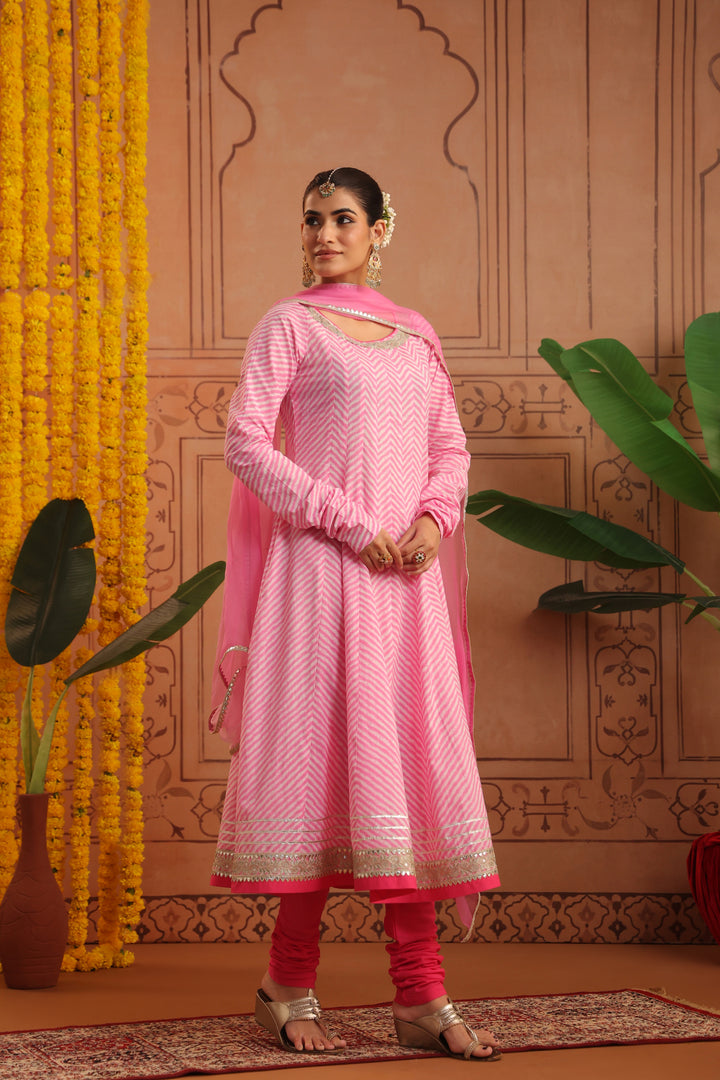 Rupali Pink Leheriya Anarkali Set