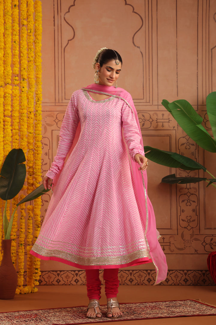 Rupali Pink Leheriya Anarkali Set