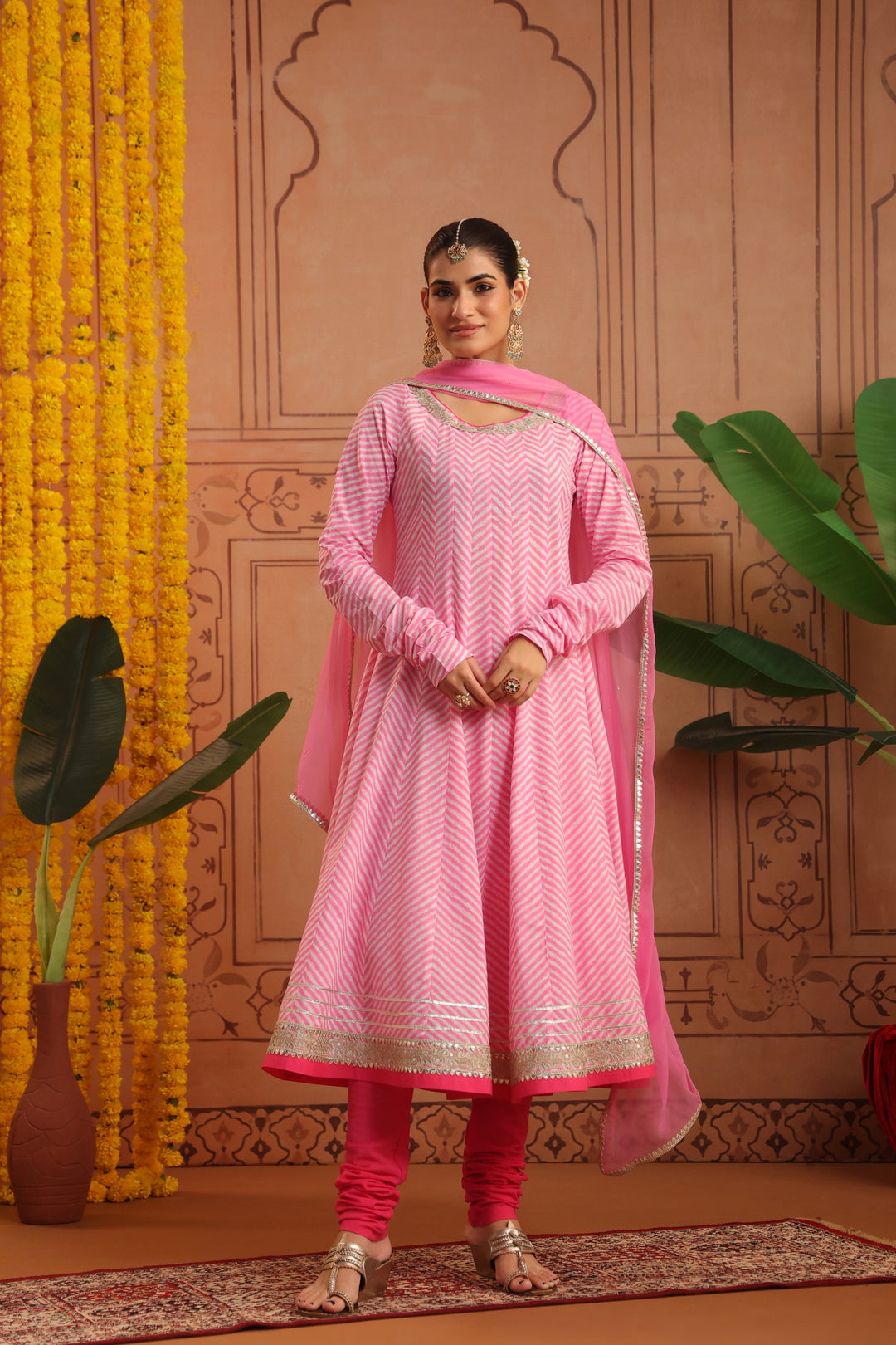 Rupali Pink Leheriya Anarkali Set