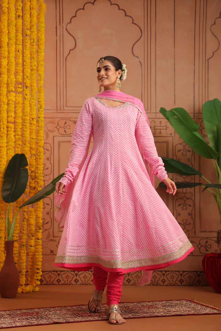 Rupali Pink Leheriya Anarkali Set
