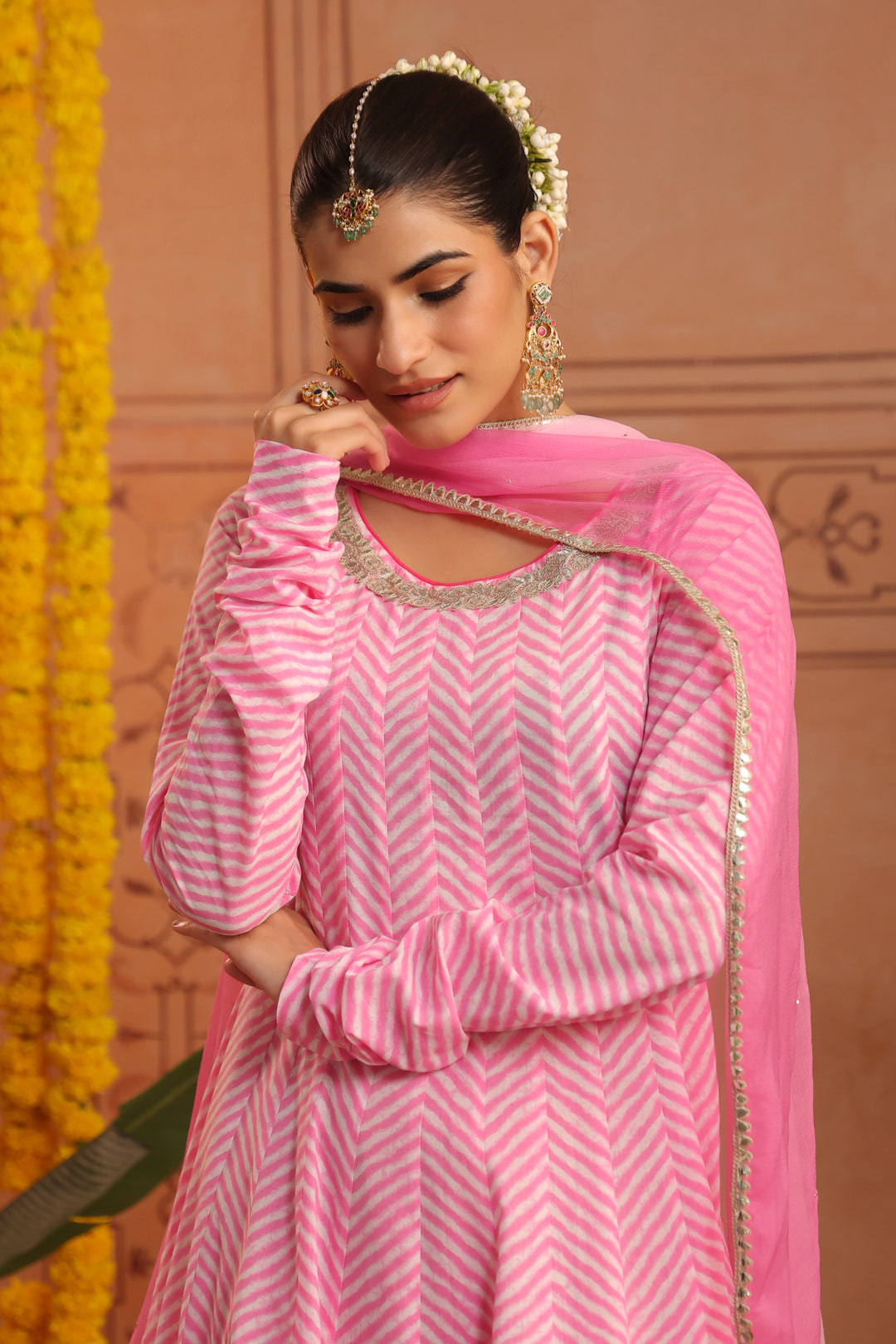 Rupali Pink Leheriya Anarkali Set