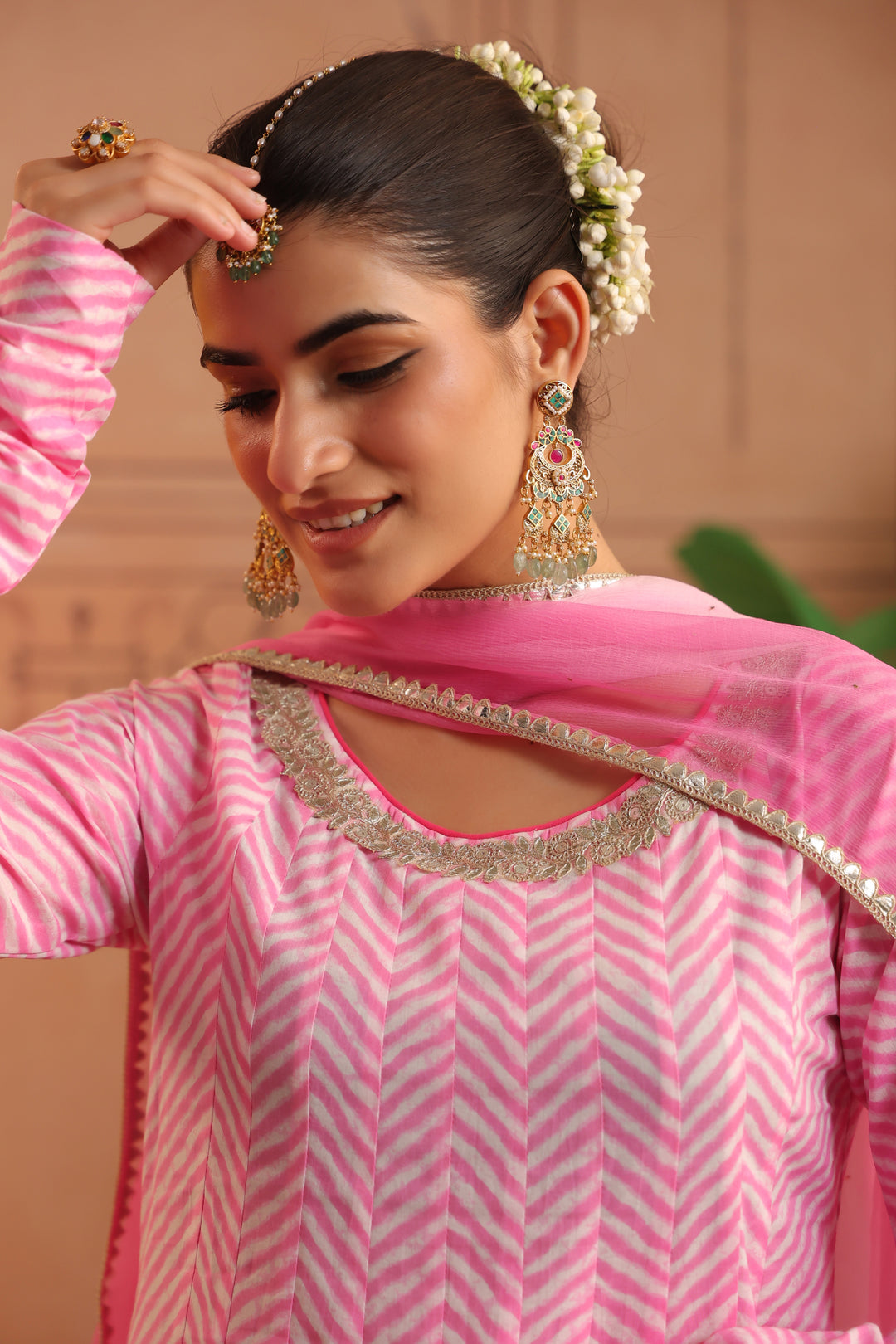 Rupali Pink Leheriya Anarkali Set