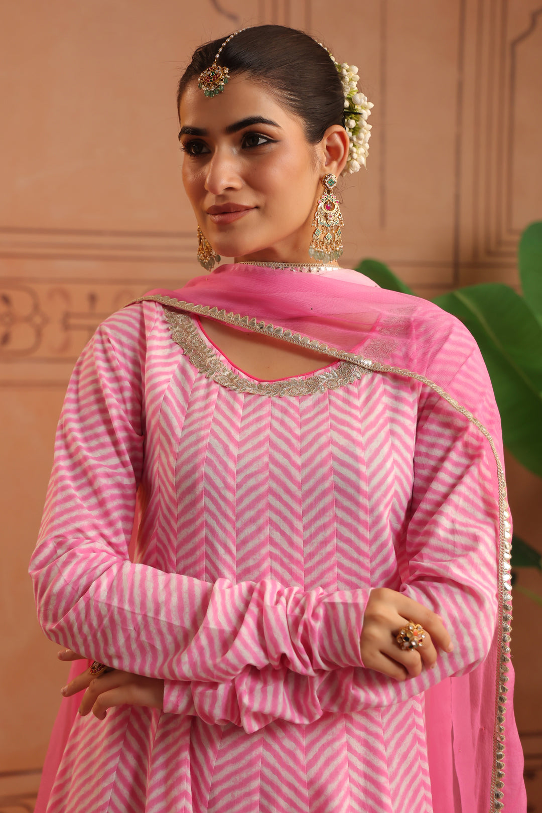 Rupali Pink Leheriya Anarkali Set
