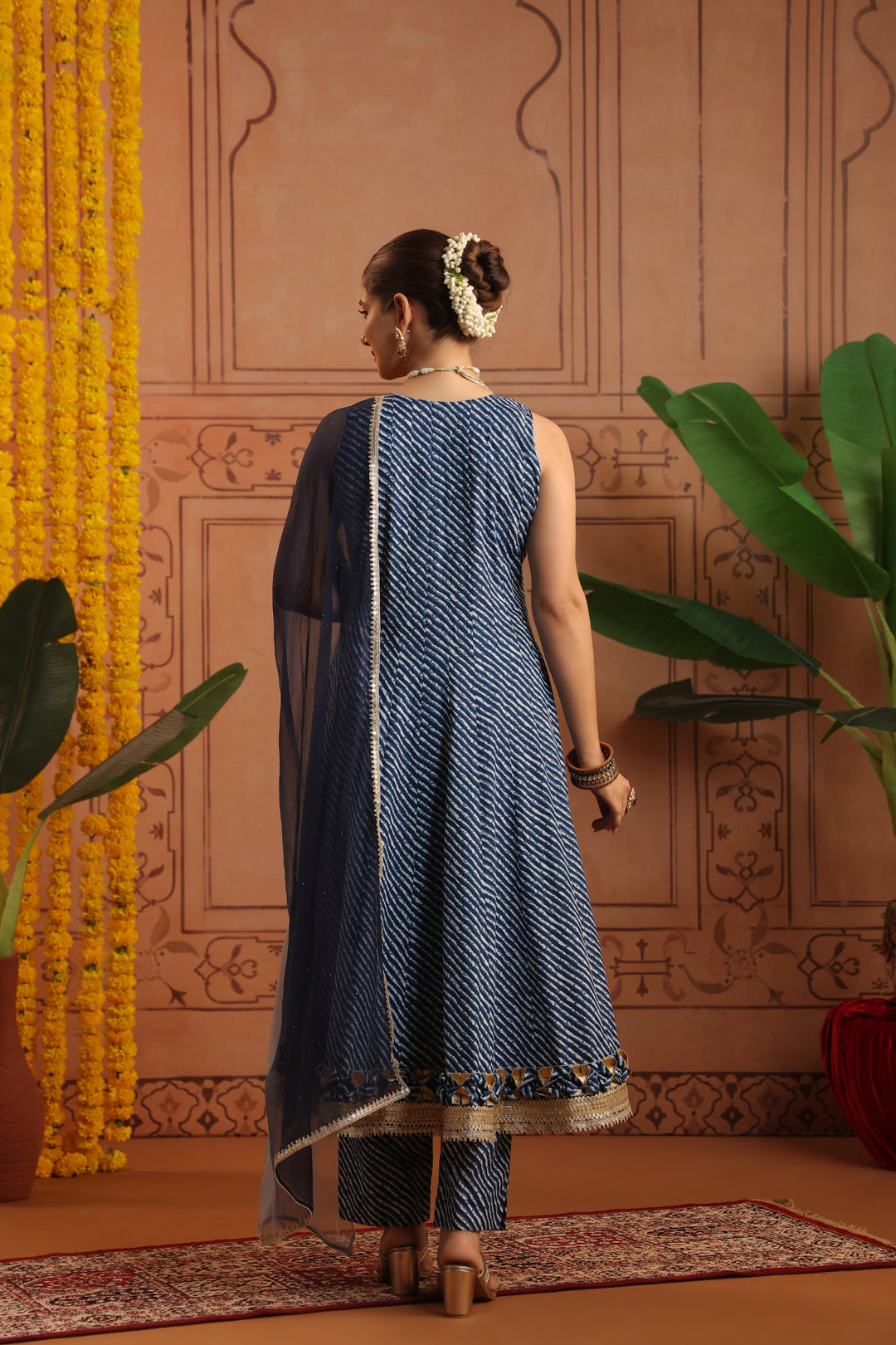 Jeeva Blue Leheriya Anarkali Set