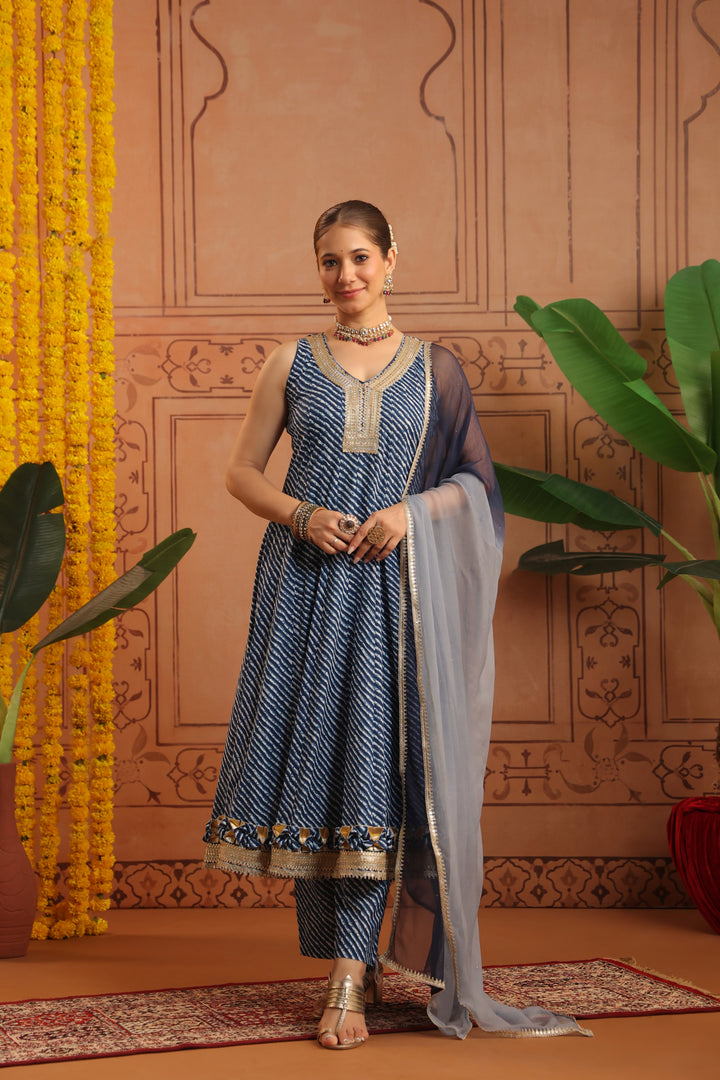Jeeva Blue Leheriya Anarkali Set