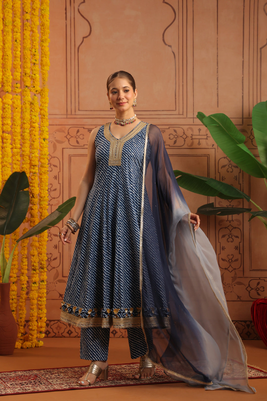 Jeeva Blue Leheriya Anarkali Set